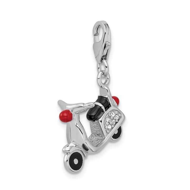 Amore La Vita Sterling Silver Rhodium-plated Polished 3-D Enameled Crystal Moped Charm With Fancy Lobster Clasp_voghion.com