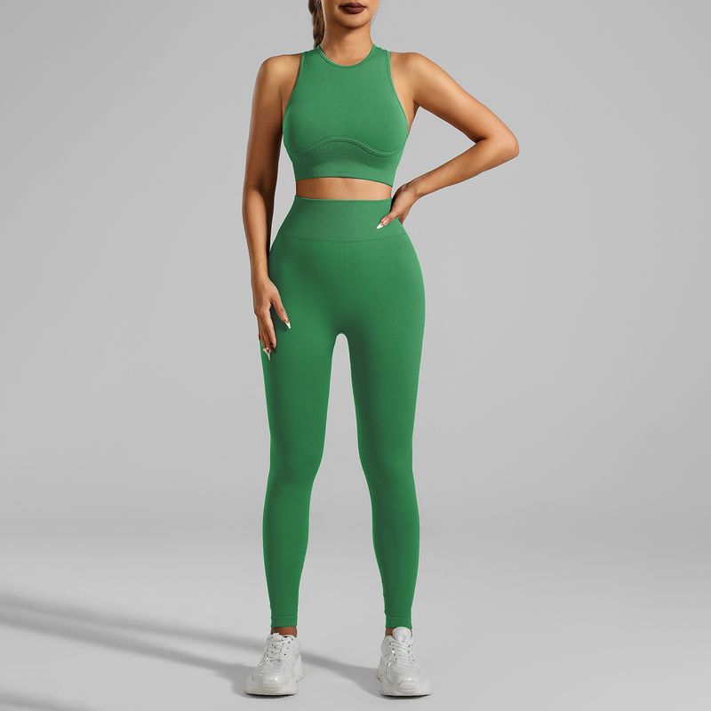 LazyZoom High-Stretch Seamless Outfit For Running Fitness, Ribbed Sports Bra And Tank Top Yoga Set_voghion.com