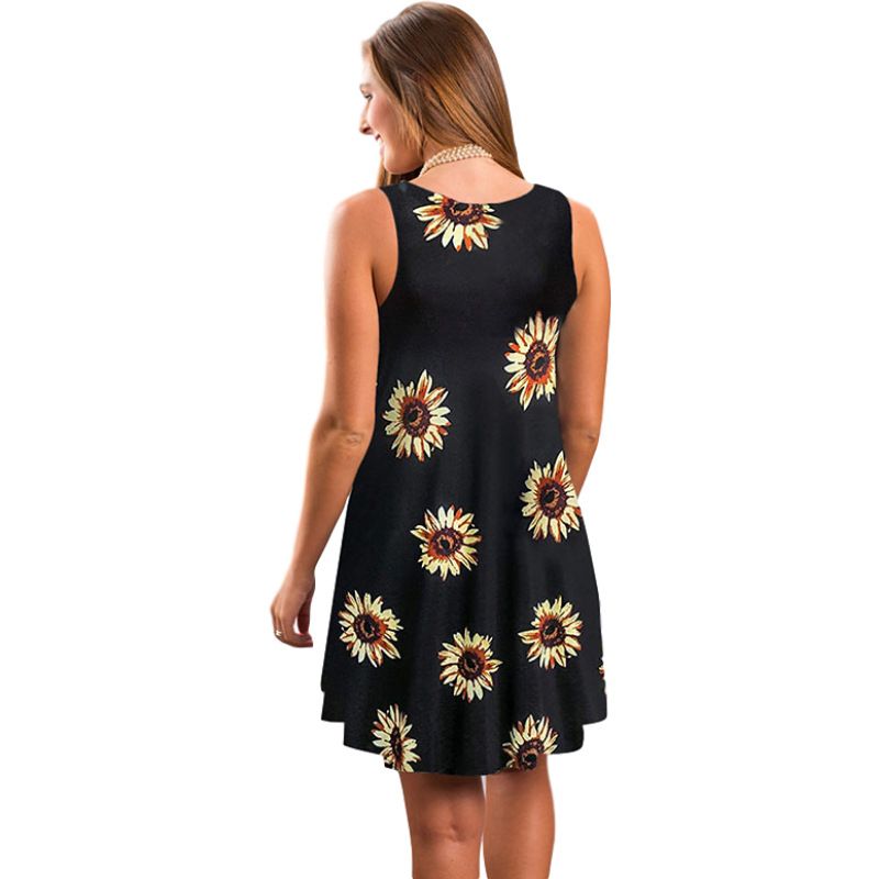Rochie de vară nouă, fără mâneci, cu guler rotund, lejeră, pentru femei, vara 2023_voghion.com