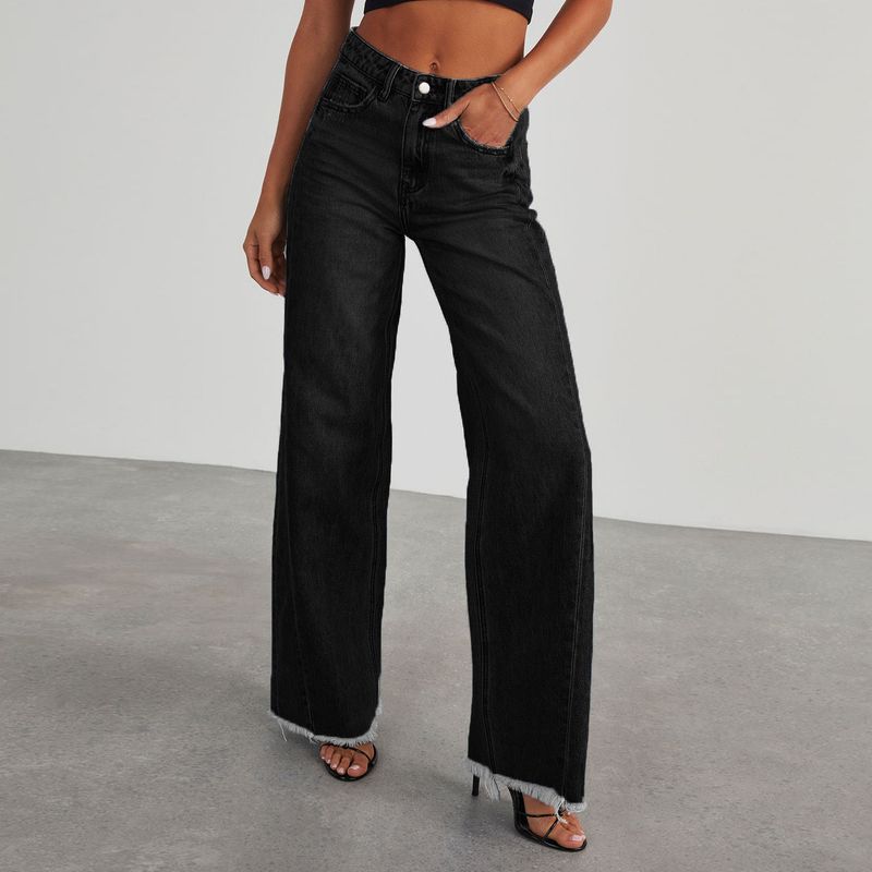 Jeans a gamba dritta e rilassati da donna - Pantaloni a gamba larga a vita alta con lavaggio classico per abbigliamento casual e da ufficio_voghion.com