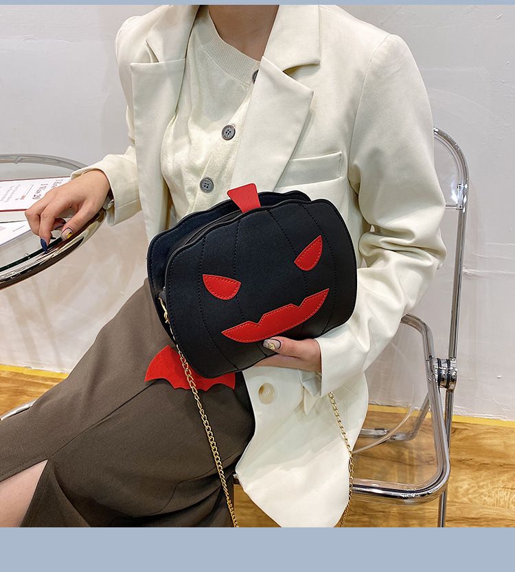 Borsa a tracolla con zucca glitterata a tema Halloween per donna - Borsa a tracolla in PU riflettente retrò con tasche con cerniera, accessorio alla moda e divertente_voghion.com