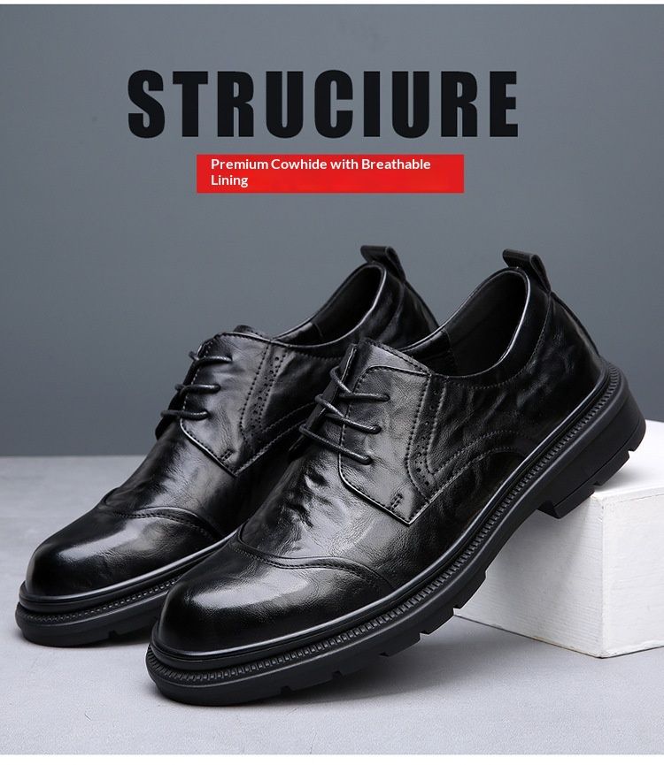Voyage Business Formal British Round Toe Derby Genuine Leather Casual Lace-up Men's Breathable Groom Wedding Shoes Men_voghion.com