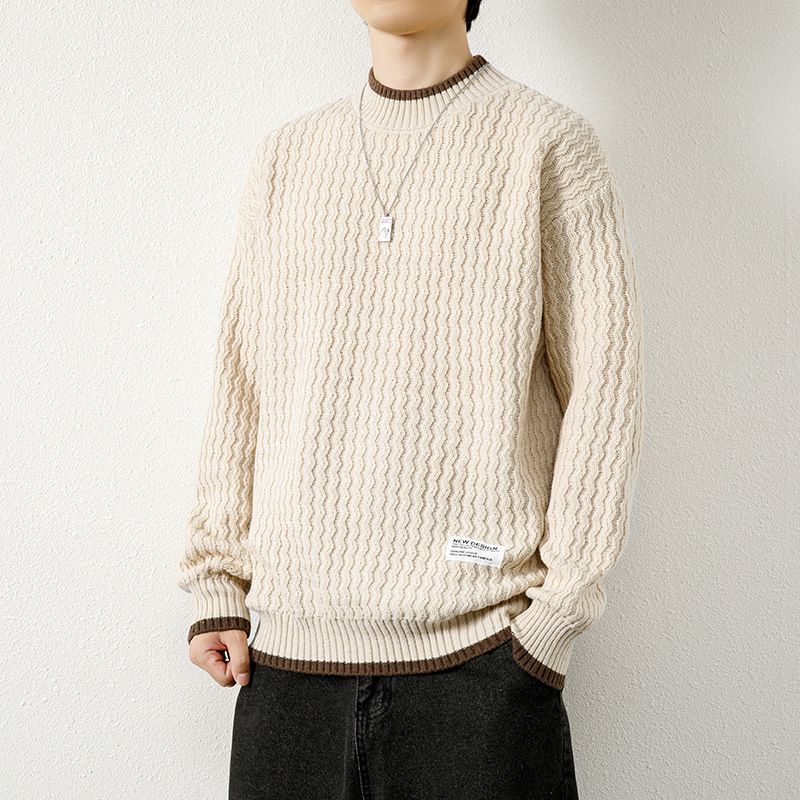 Herren Herbst Winter Neue Lose Casual Halb Rollkragen Langarm Basis Hemd Vielseitig Gestrickte Pullover_voghion.com