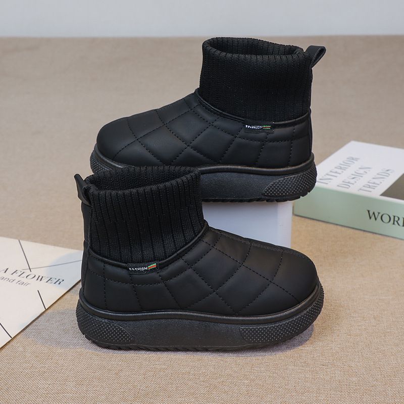 2025 Winter Children's Cotton Shoes With Heel, Girls' Casual Knitted Leather Short Boots_voghion.com