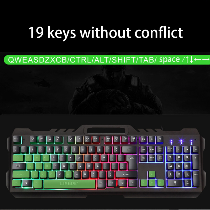 Set Mouse Gaming Tastatură T Tastatură mecanică cu fir Cu LED USB Gaming Mouse Iluminare din spate Tasta impermeabilă_voghion.com