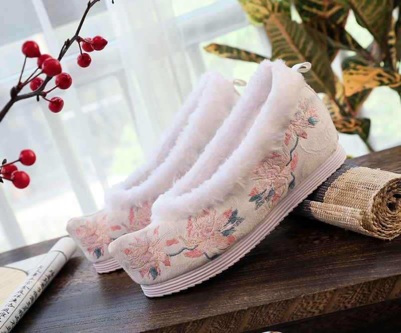 Schleife im Hanfu-Stil für Damen, bestickte, erhöhte Zehenpartie, antike Kostüm-Stoffschuhe, Studenten_voghion.com