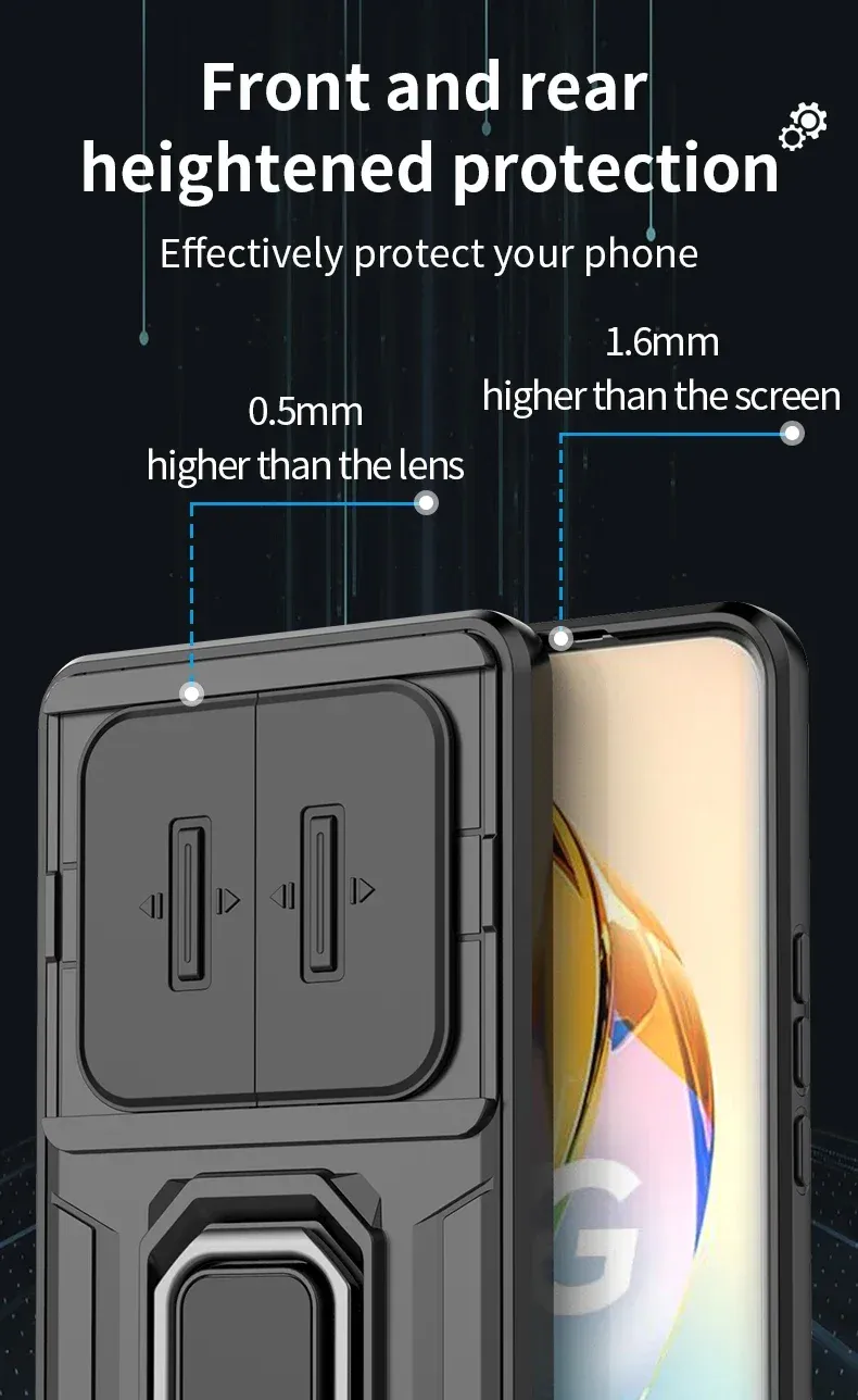 For Honor 90 X9a X9b Magic 5 6 Magic5 Magic6 Lite Armor Phone Case with Slide Camera Lens Protection Ring Holder Bracket_voghion.com