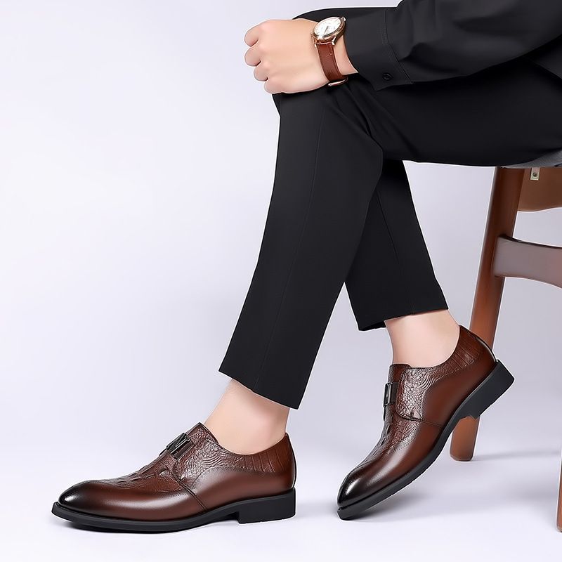 Regal Footwear Live Broadcast Autumn Business Formal British Brogue Casual European Style Leather Shoes Crocodile Pattern Pointed Toe_voghion.com