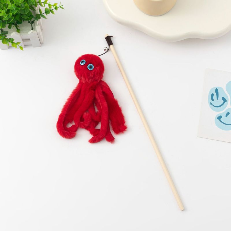 Stick Wooden Rod Realistic Octopus Plush Teaser Cat Toy_voghion.com