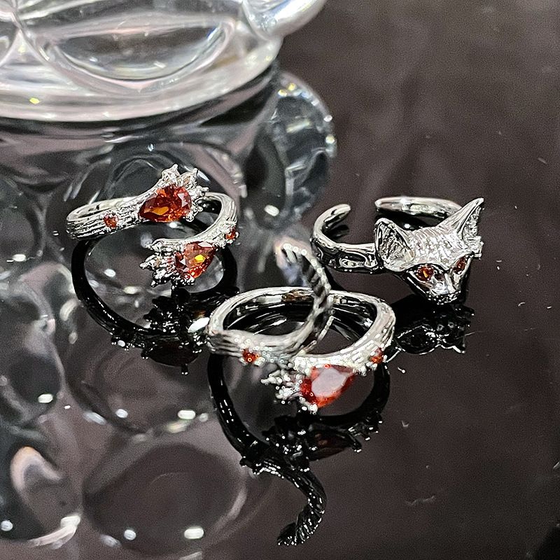 Moda 3 pezzi/set irregolare zircone opale Y2K stella coda di volpe anello di pietra di cristallo gotico ragno rosso pietra di luna anelli set gioielli_voghion.com