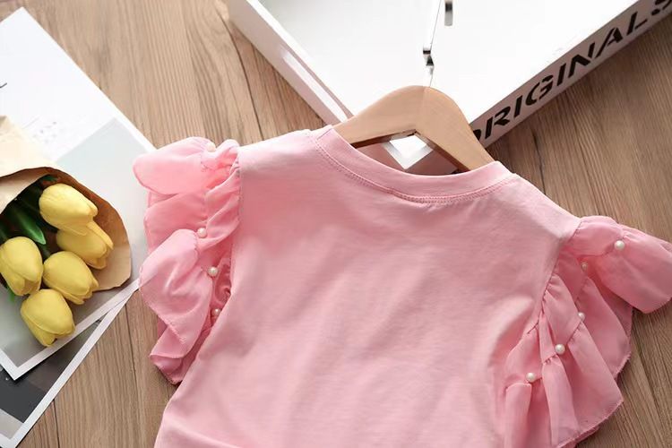 Set da ragazza estivo pantaloncini di jeans coreani+t-shirt a maniche corte in due pezzi per bambini_voghion.com