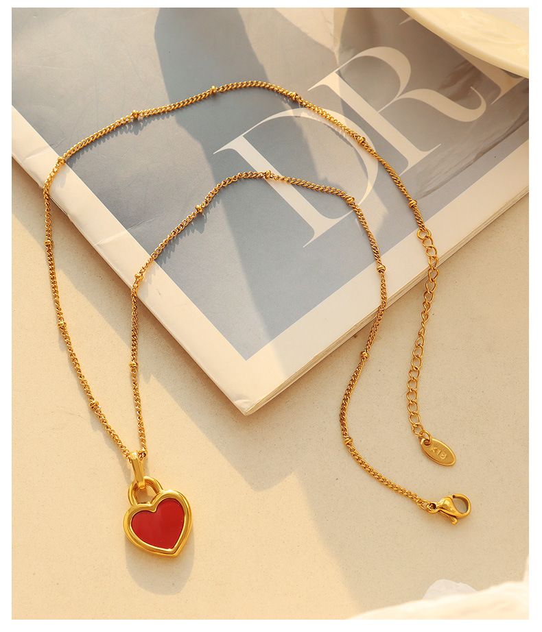 Women's Jewelry Exaggerated Love Heart Chain Necklace Black Beige Double Sided Pendant Retro Titanium Steel K Jewelry_voghion.com