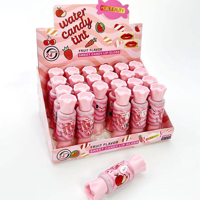 24er-Pack flüssiger Lippenstift, Wasserbonbons, Gloss mit Fruchtgeschmack, leicht zu färben und zu befeuchten, Lipgloss aus Spiegelglas_voghion.com