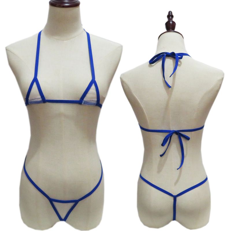 Mini maiô feminino íntimo, roupa de banho feminina sexy transparente de três pontas, biquíni de malha_voghion.com
