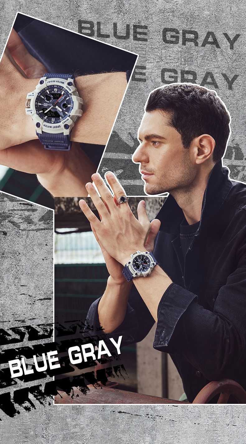 Men's Digital Analog Sports Watch With LED Backlight, Alarm, Stopwatch, 50m Water Resistance, Shockproof For Outdoor, Running, And Daily Use_voghion.com