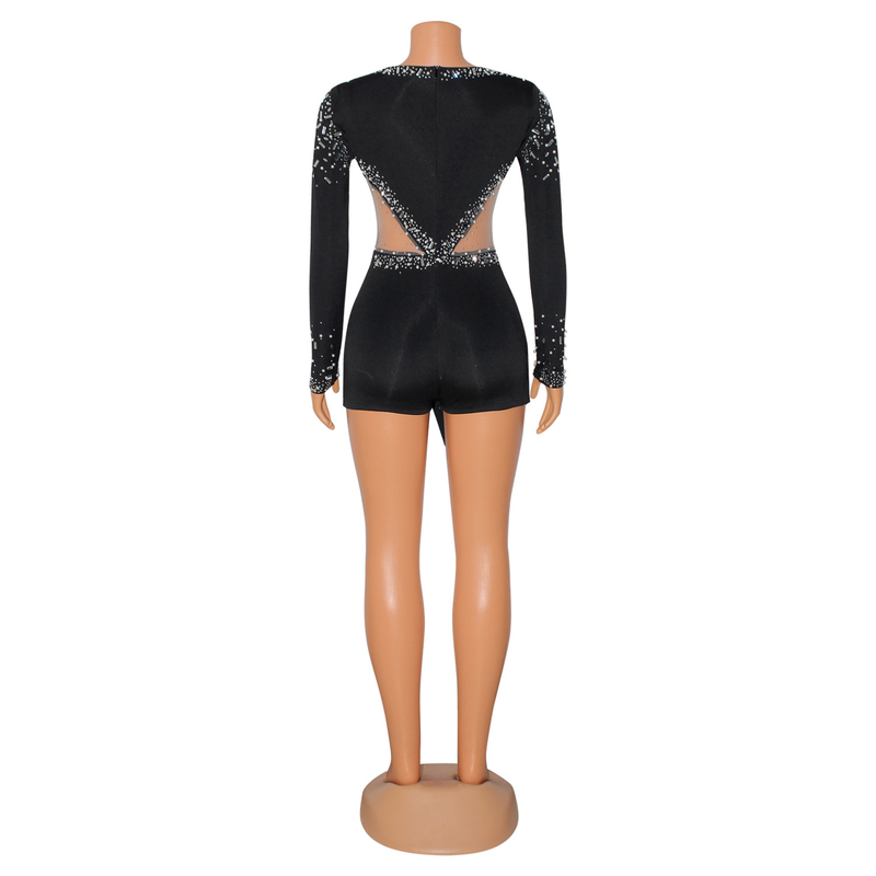 Abbigliamento donna autunno e inverno nuovi vestiti sexy scollo a V hot diamante attillato manica lunga tuta per le donne_voghion.com