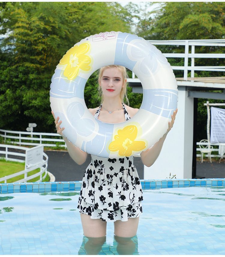 Vintage Floral Inflatable Pool Float For Women - Thickened Eco-Friendly PVC Swim Ring (Retro Design Non-Toxic Includes Repair Patch & Storage Bag)_voghion.com