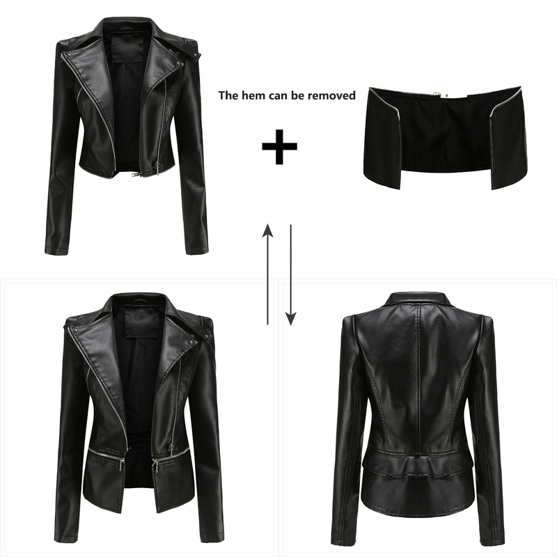 Giacca in pelle da donna con orlo staccabile, giacca casual alla moda_voghion.com
