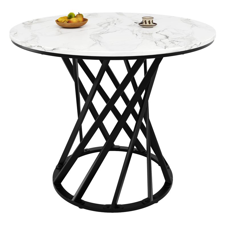 Runder Esstisch 80x76cm Mit Marmorplatte, Schwarze Beine_voghion.com