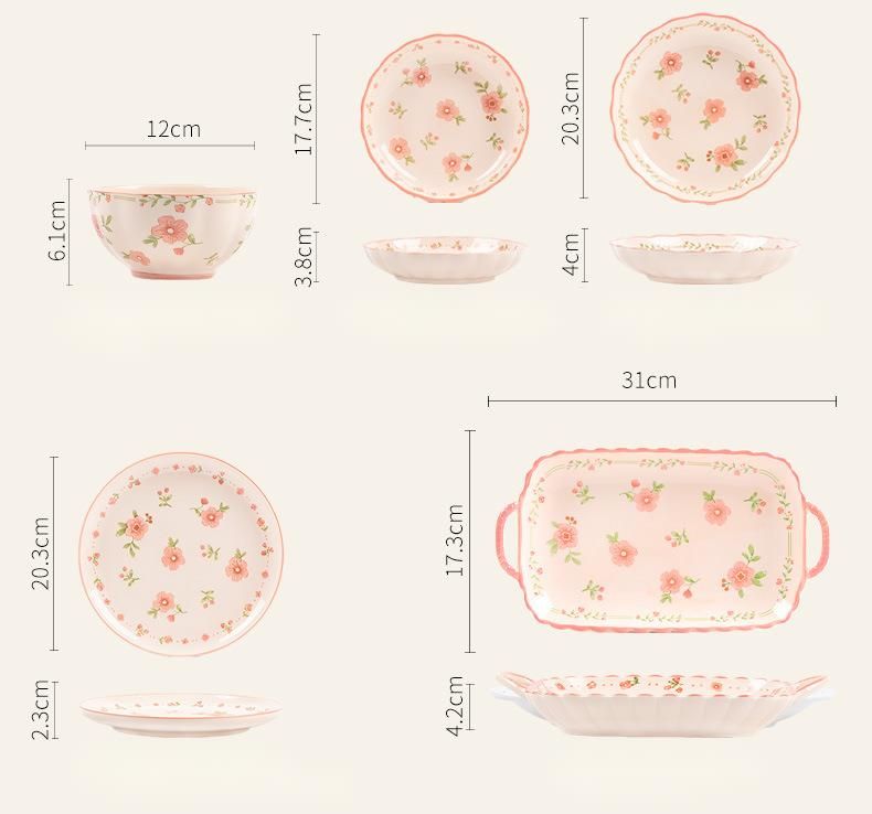 Romantic Pink High-Value Bowl Plate Set Home Use, Beautiful For Girls, Dining Bowls And Plates, Ceramic Underglaze Color_voghion.com