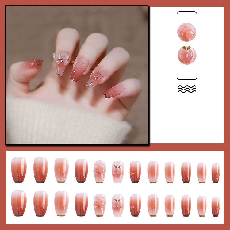 Blossom mellemlange negleklistermærker, færdige honningfersken oolong kunstige negle_voghion.com
