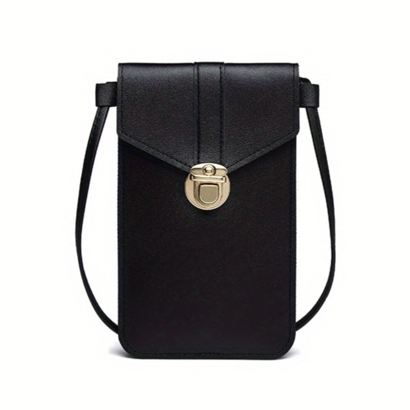 Sac pour téléphone à écran tactile Mini sac à bandoulière en cuir polyvalent de couleur unie à rabat petit porte-monnaie_voghion.com