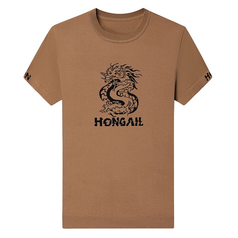 2024 Sommer Ny Rund Hals T-skjorte for Menn Koreansk Utgave Løs Ad Thi Jacquard Elite Kortermet Kitted T-skjorte for_voghion.com