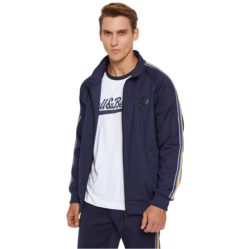 Herrenbekleidung Langarm Sport Zweiteiliger Reißverschluss Kontrastierende bedruckte Linie Mode Lässiger und bequemer Anzug_voghion.com