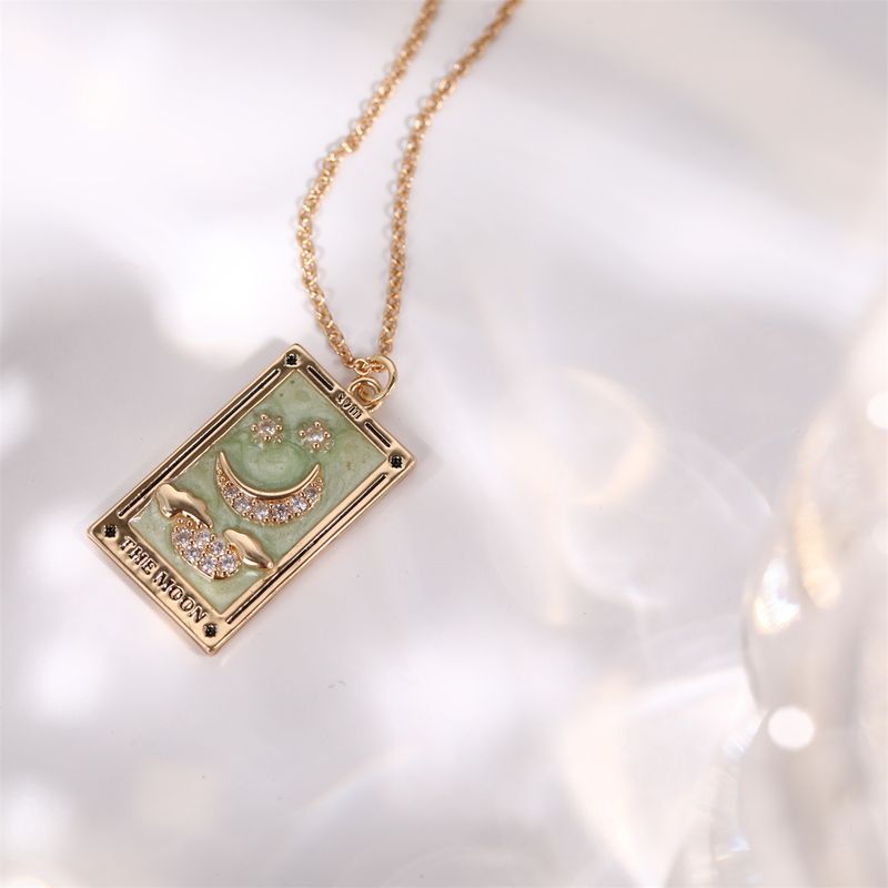 Carta dei tarocchi placcata in oro vero TAROCCHI con collana di carte quadrate a goccia di diamante, molto apprezzata, specializzata in gioielli_voghion.com