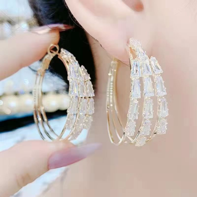 Women's earrings New Temperament Fashion Hoop Earrings Western Style High-end Crystal Earrings Light Luxury Unique Versatile Ear Accessories_voghion.com