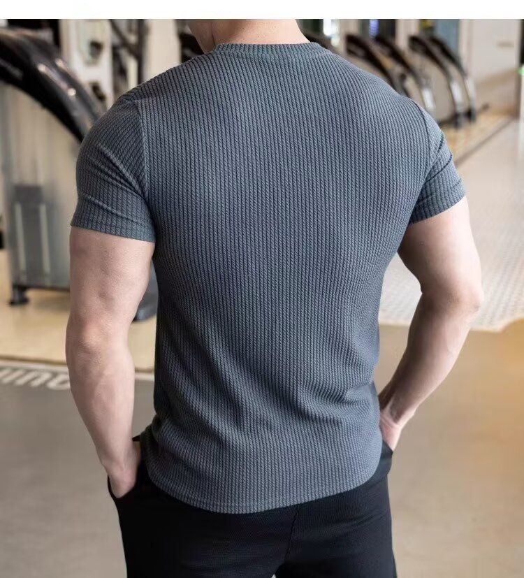 Men's Short-sleeved T-shirt Summer New Slim-fit Business Casual Fashion Versatile High-end Striped Crew Neck Bottoming Shirt_voghion.com