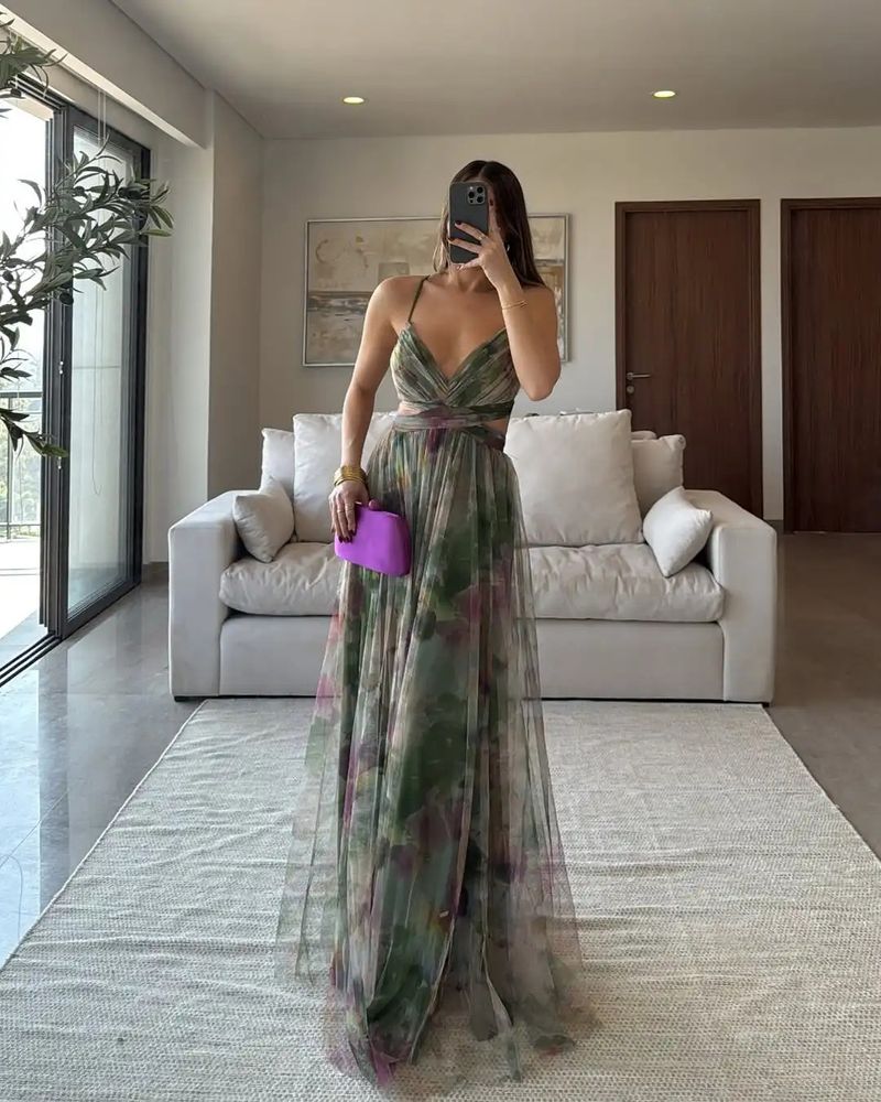 2025 Frühjahr/Sommer Neues Mesh-Print-Träger-INS-Urlaubs-Casual-Partykleid_voghion.com