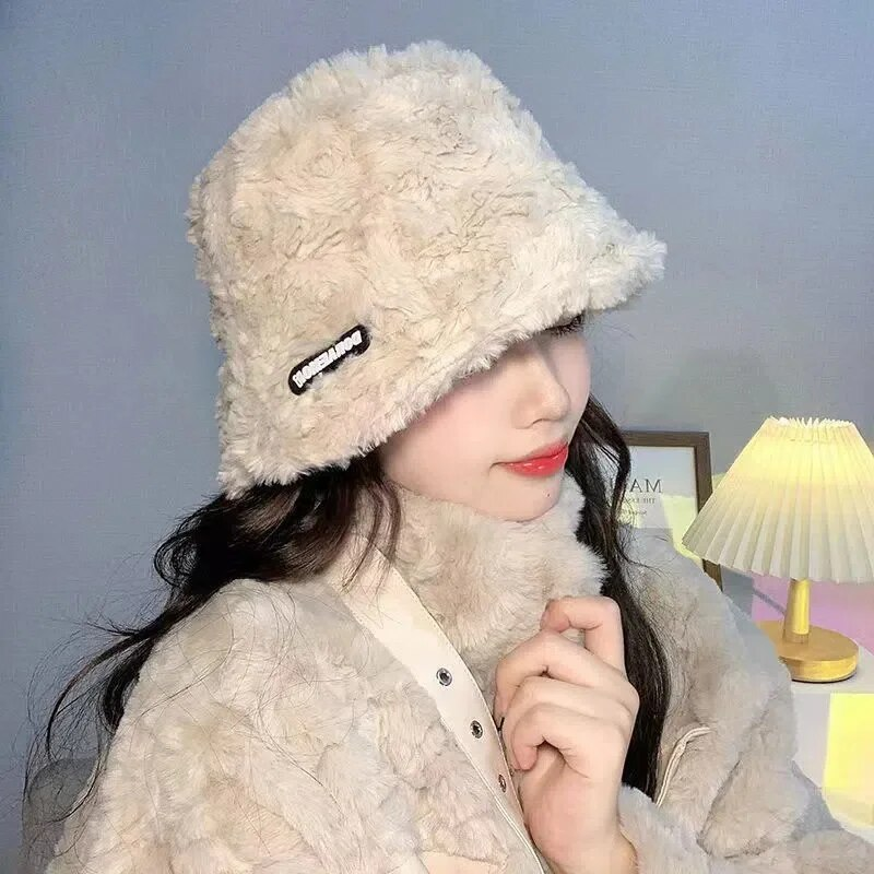 Autumn Winter Plush Bucket Hat Women Thicken Warm Fisherman Hats Korean Version Fashion Sunscreen Basin Caps 2024 New_voghion.com