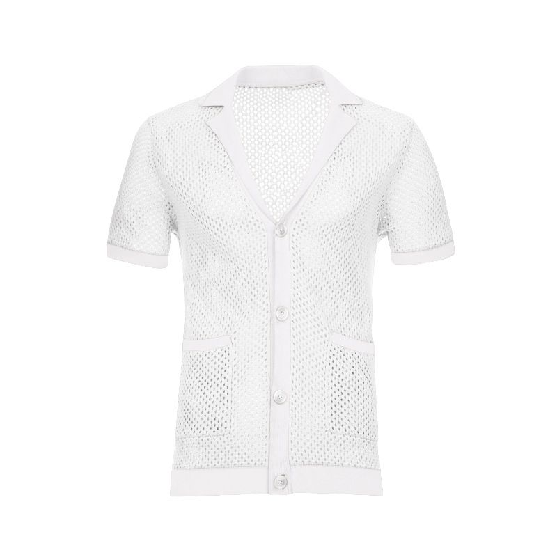 Herrenbekleidung Herrenmode aushöhlen durchsichtig cool lässig dünne Oberbekleidung Herren Kurzarm Shorts Set_voghion.com