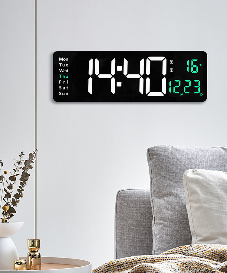 16inch Large Screen Function Display Nordic Digital Simple Living Room LED Wall Clock 6626_voghion.com