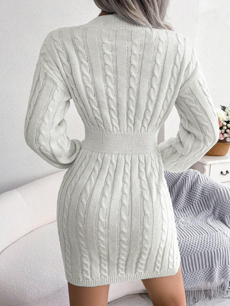 Abito in maglia aderente con trecce e cintura, stile Ins, autunno inverno, abbigliamento da donna_voghion.com