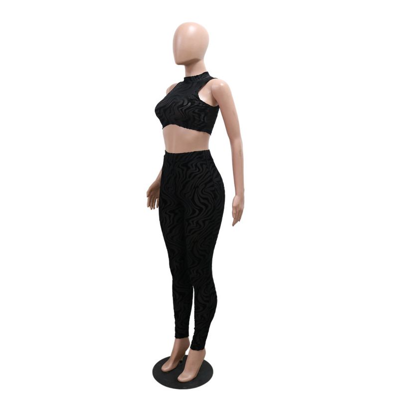 Damenbekleidung Zweiteiliger Anzug Mode Rundhalsausschnitt Sexy Ärmelloses kurzes Oberteil mit schmaler Bleistifthose_voghion.com
