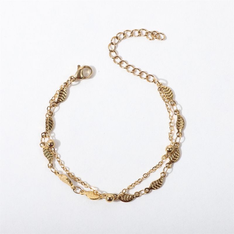 Bracelet double couche en acier inoxydable de haute qualité pour femme, chaîne à perles à intervalle de vent, breloque de style petit_voghion.com