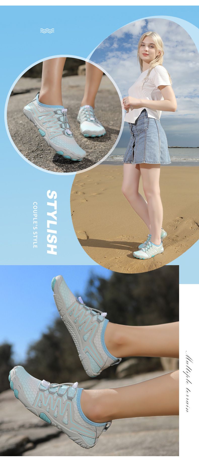 Five-Finger Couple Style Wading Snorkeling Rafting Fishing Stream Trekking Diving Shoes Beach Surfing Lace-Up Non-Slip_voghion.com