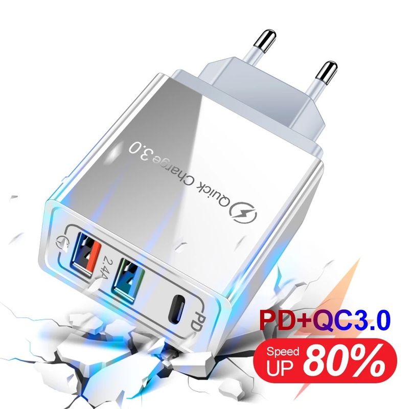 Nabíječka mobilních telefonů PD Charging+QC3.0 s rychlonabíječkou 2,4 A, duální port, dle amerických a evropských standardů_voghion.com