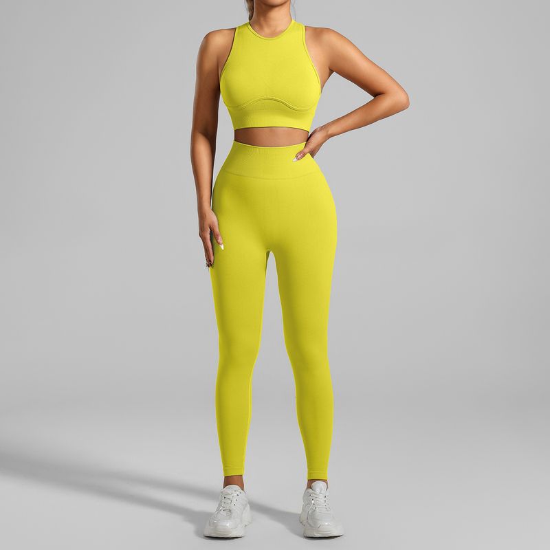 LazyZoom High-Stretch Seamless Outfit For Running Fitness, Ribbed Sports Bra And Tank Top Yoga Set_voghion.com