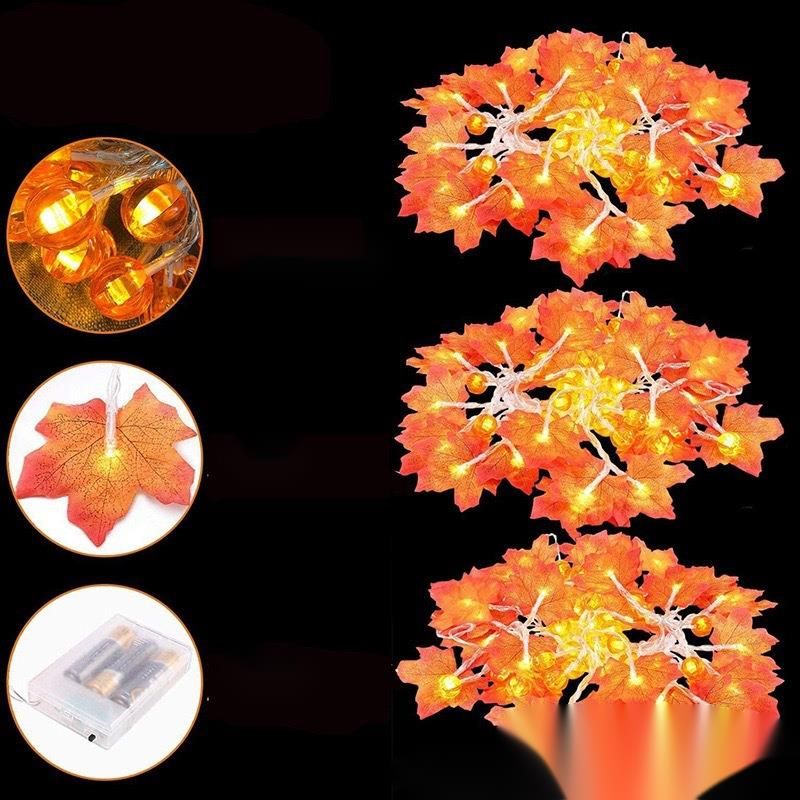 Ahorn Kürbis LED Halloween Zimmer Hof Party Dekoration Farbige Simulierte Blatt String Lichter_voghion.com