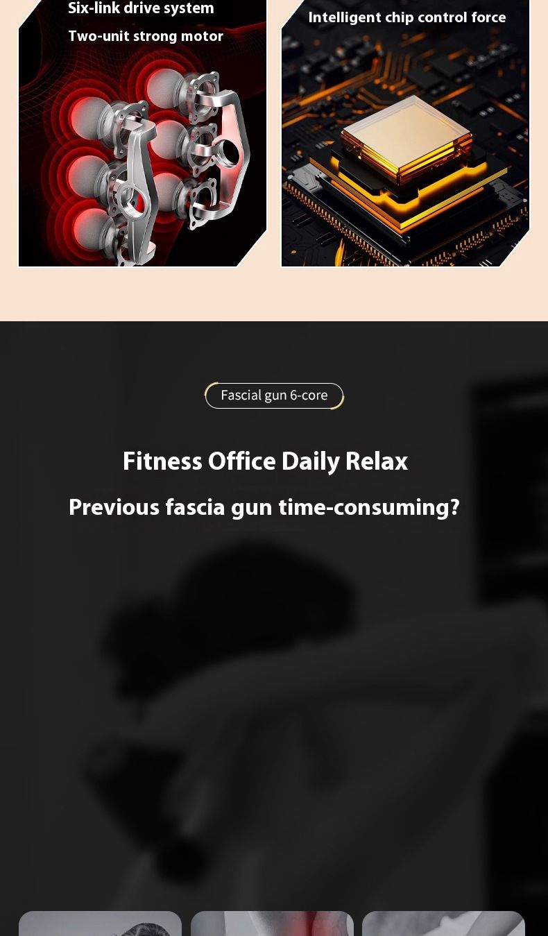 Rechargeable fascia gun Pro grade low back powerful vibration muscle relaxation massager six-head fascia gun_voghion.com