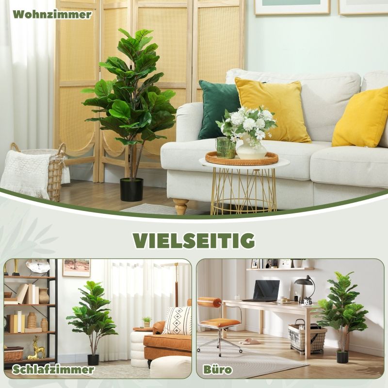 Künstlicher Geigen-Feigenbaum 110 cm, Kunstpflanze im Topf, Deko-Geschenk_voghion.com