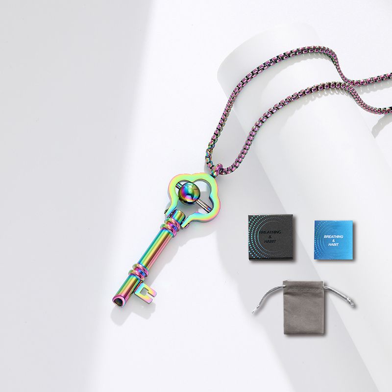 Mindfulness Key Necklace With Breathing Whistle – Anxiety Relief & Stress Reduction Jewelry Stainless Steel Pendant With Adjustable Chain_voghion.com
