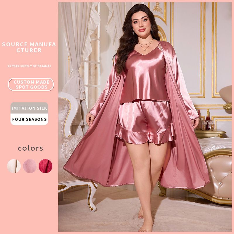 Pigiama casual in seta per donna, taglie forti, completo con canotta ampia, primaverile ed estivo_voghion.com