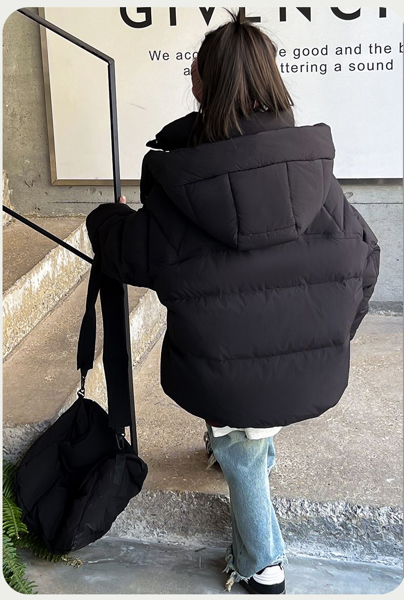 Piumino lungo in stile coreano per ragazze – Giacca invernale spessa con cappuccio, rosa/grigio/nero alla moda (120-160 cm)_voghion.com