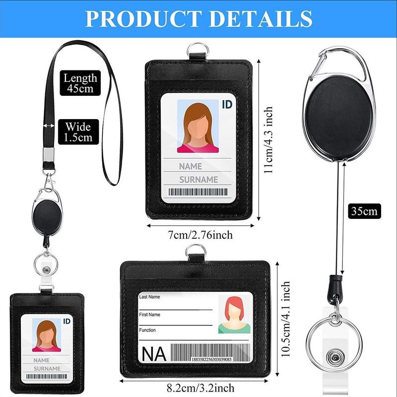 Ausweishalter mit mehreren Kartenfächern, leicht zu ziehende Schnalle, Schlüsselband, leicht zu ziehende ID-Schnalle, einziehbare Schnalle, PU-Kartenhalter_voghion.com