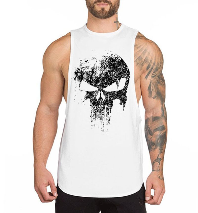 Ärmelloses Sport-Top aus Baumwolle mit Totenkopf-Print für Fitness und Laufen, atmungsaktiv, Training_voghion.com