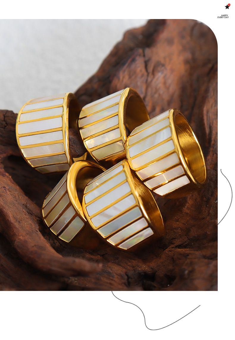 Seashell Textured Ring Titanium Steel Gold Plated Jewelry Beach Wedding Stackable Jewelry For Women_voghion.com